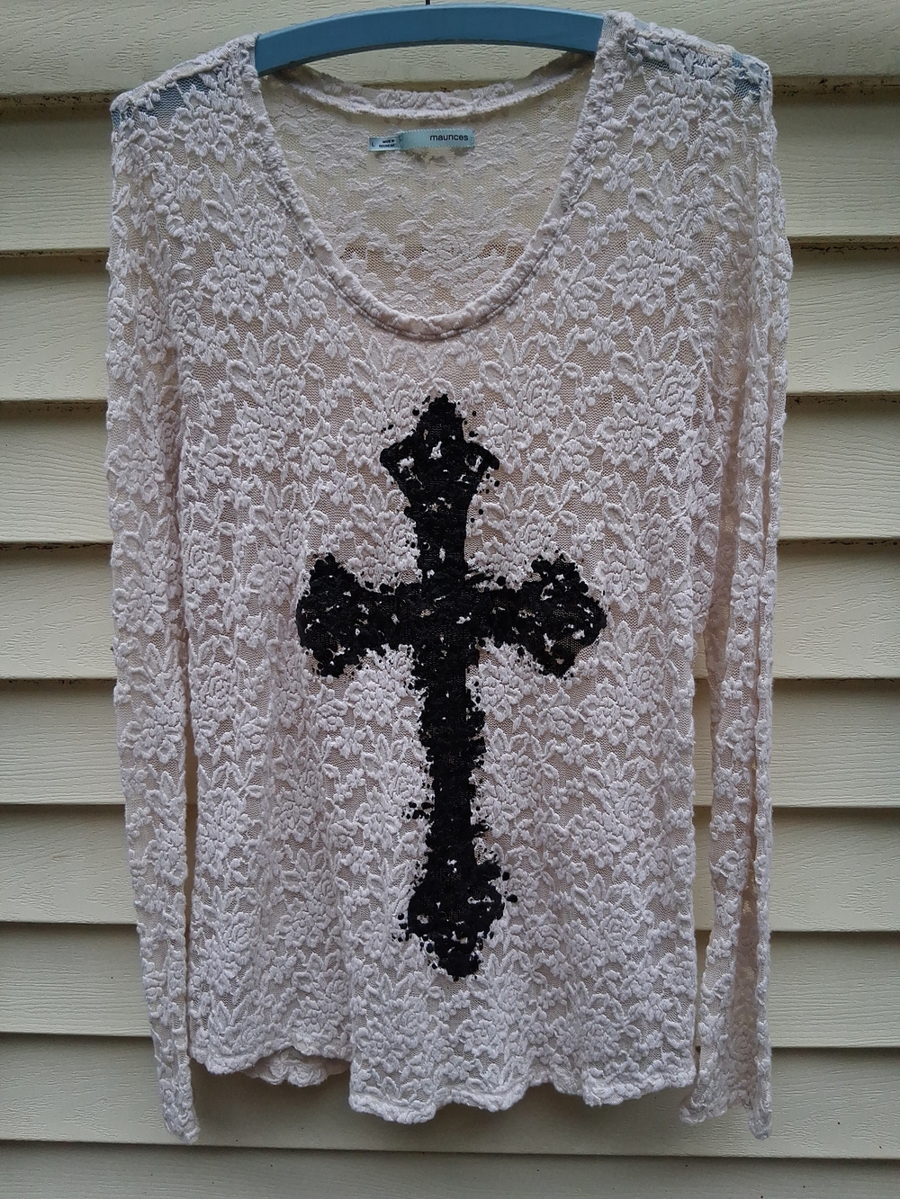 Maurices Women's Long Sleeve Lace Shirt With Gothic Cross Size Large